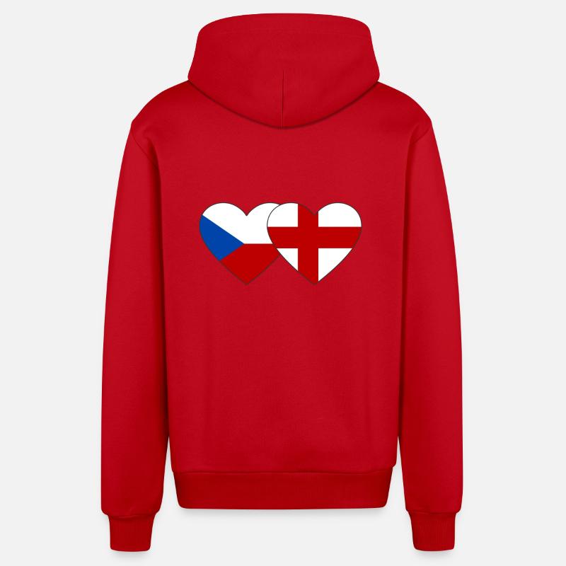 République tchèque Angleterre Drapeau Coeur - Veste à capuche bio décontractée fabriquée en UE - rouge