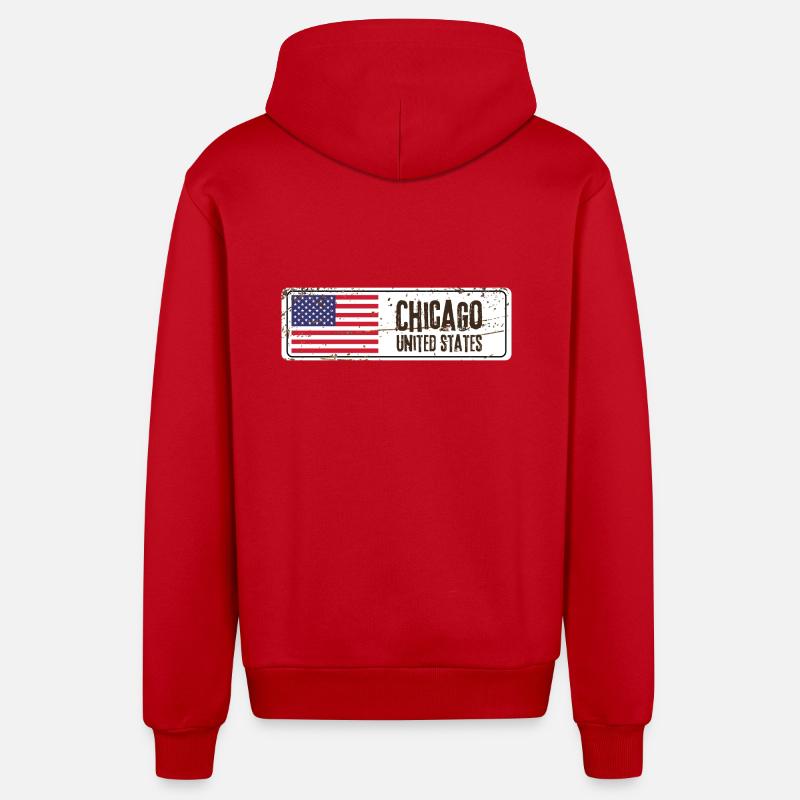 Chicago Drapeau des États-Unis - Veste à capuche bio décontractée fabriquée en UE - rouge