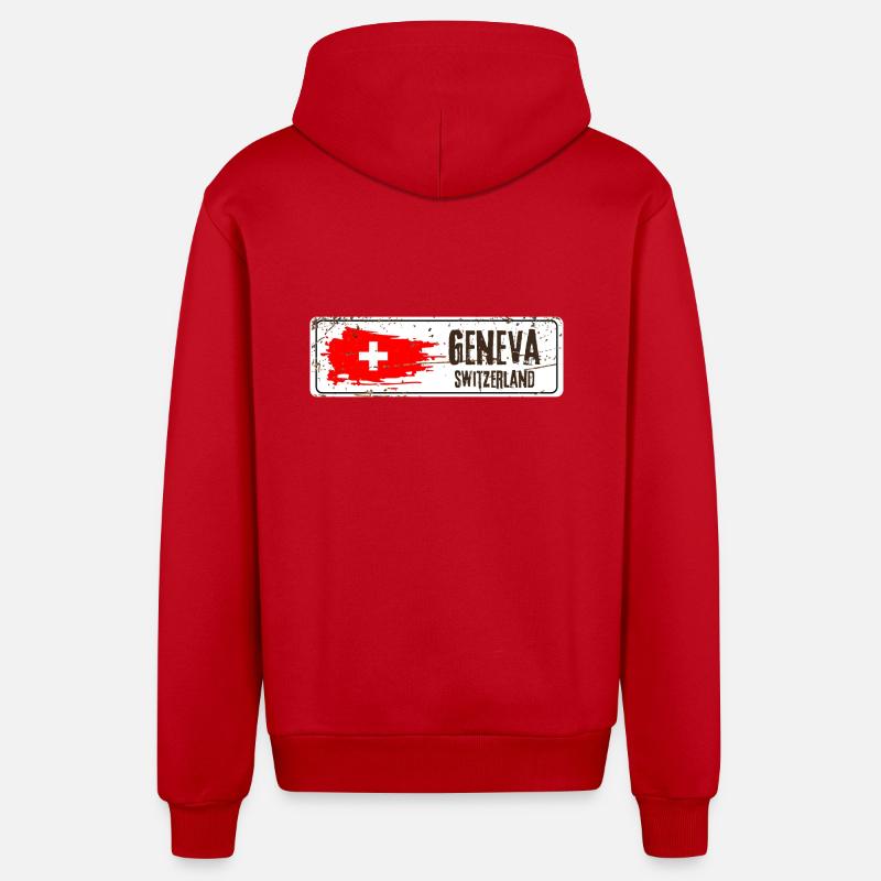 Genève Suisse Drapeau - Veste à capuche bio décontractée fabriquée en UE - rouge