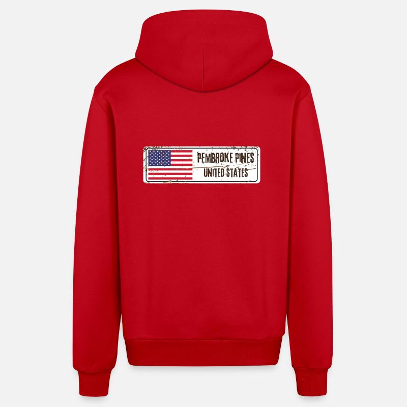 Pembroke Pines Drapeau des États-Unis - Veste à capuche bio décontractée fabriquée en UE - rouge