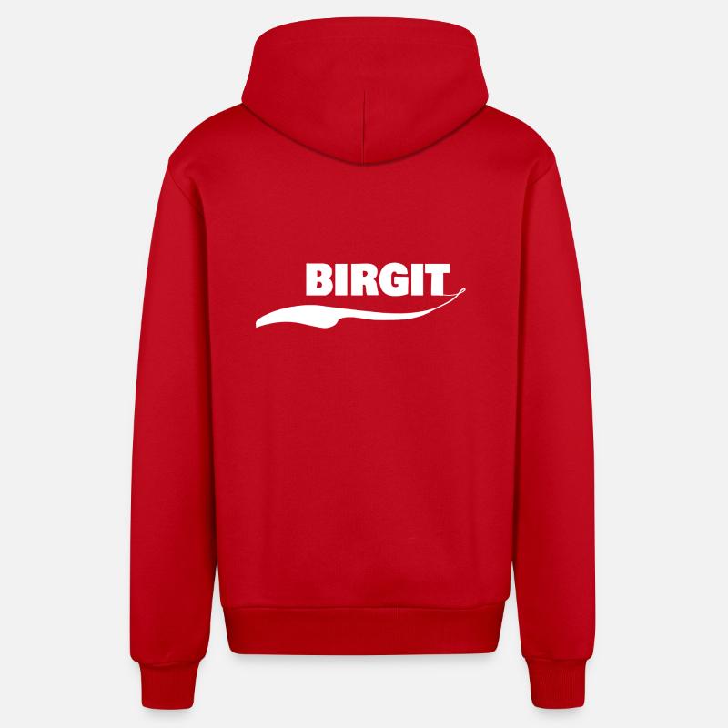 Prénom Birgit - Veste à capuche bio décontractée fabriquée en UE - rouge