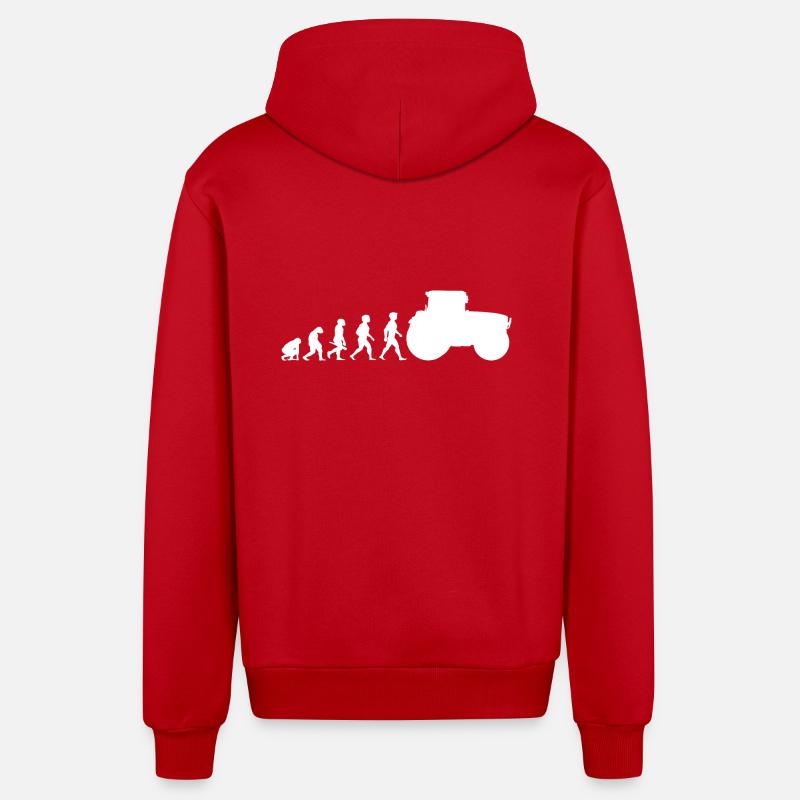 Evolution Traktor Trecker Ackerschlepper - Organic Relaxed Kapuzenjacke Made in EU - Rot
