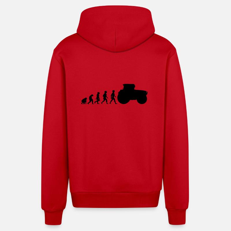 Evolution Traktor Trecker Ackerschlepper - Organic Relaxed Kapuzenjacke Made in EU - Rot