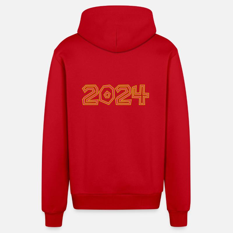 2024. ANNEE. BONNE ANNEE. - Veste à capuche bio décontractée fabriquée en UE - rouge