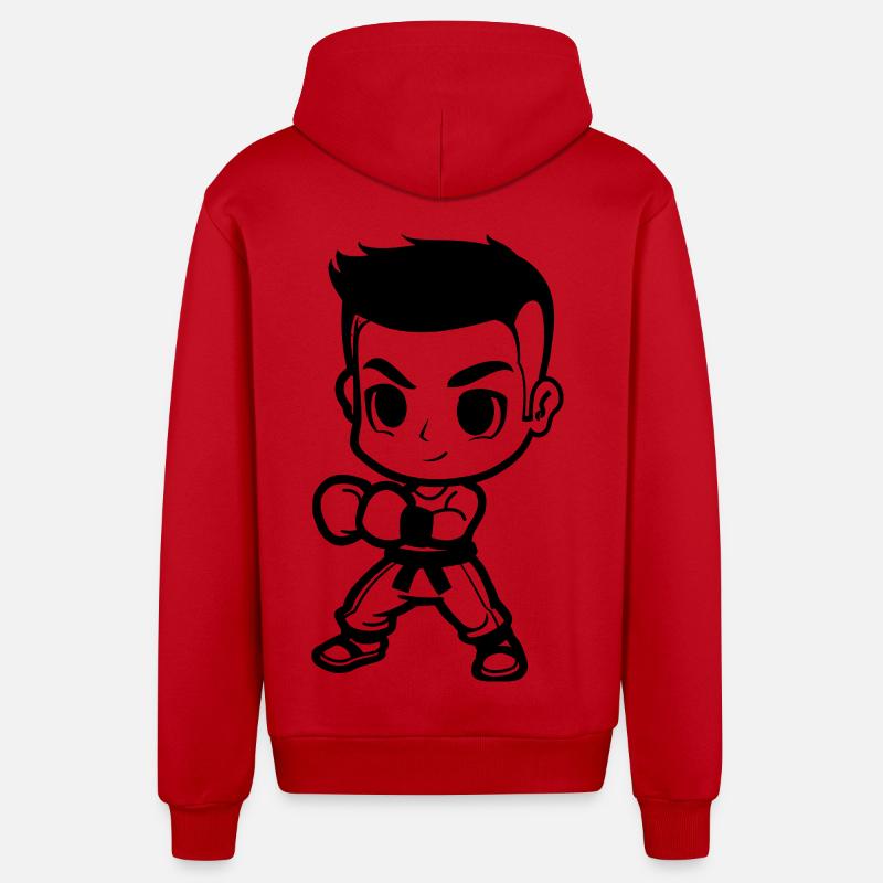 Kickboxing Junge Comic Look - Organic Relaxed Kapuzenjacke Made in EU - Rot