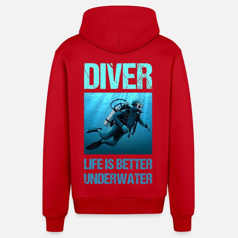 Diver life is better underwater - Organic Relaxed Hooded Jacket Made in EU - red