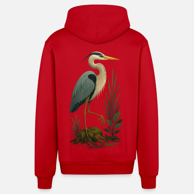 Cigogne élégante dans un marécage - Veste à capuche bio décontractée fabriquée en UE - rouge