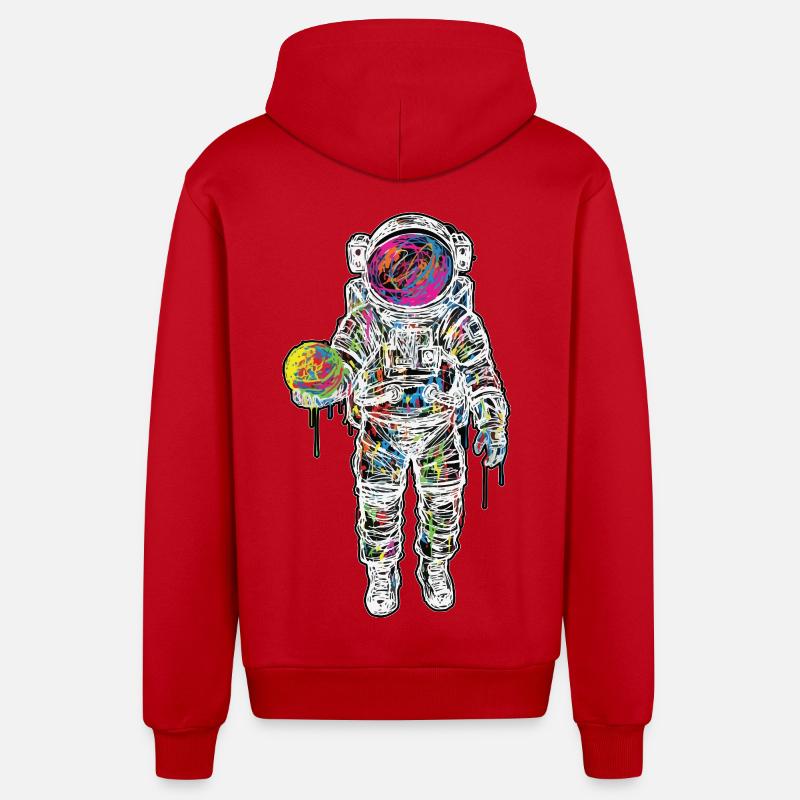 Astronaute Espace Scribble Peinture Planète - Veste à capuche bio décontractée fabriquée en UE - rouge