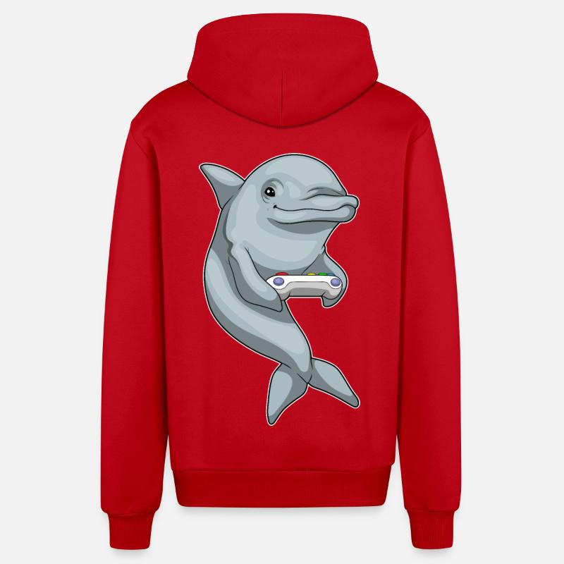 Manette Dolphin Gamer - Veste à capuche bio décontractée fabriquée en UE - rouge