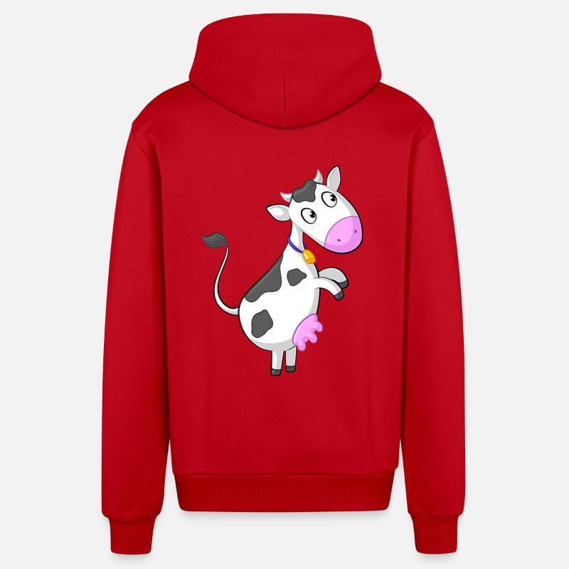 bande dessinée de vache curieuse - Veste à capuche bio décontractée fabriquée en UE - rouge