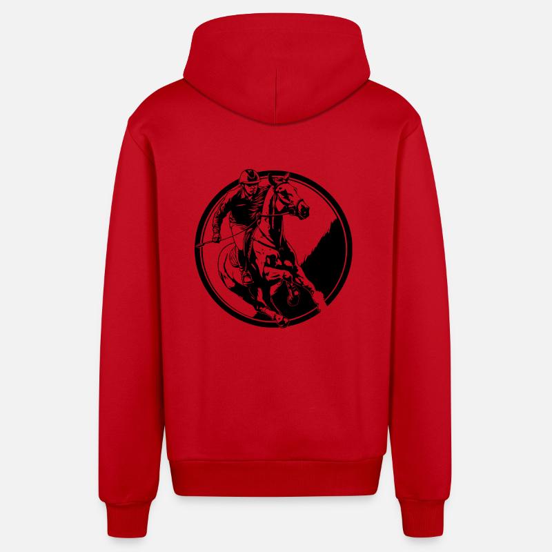 Reiten Pferd Mann Silhouette - Organic Relaxed Kapuzenjacke Made in EU - Rot