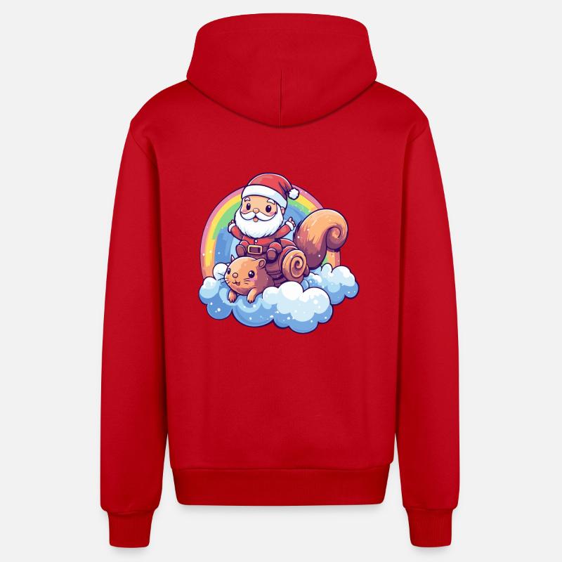 Écureuil Père Noël Arc-en-ciel - Veste à capuche bio décontractée fabriquée en UE - rouge