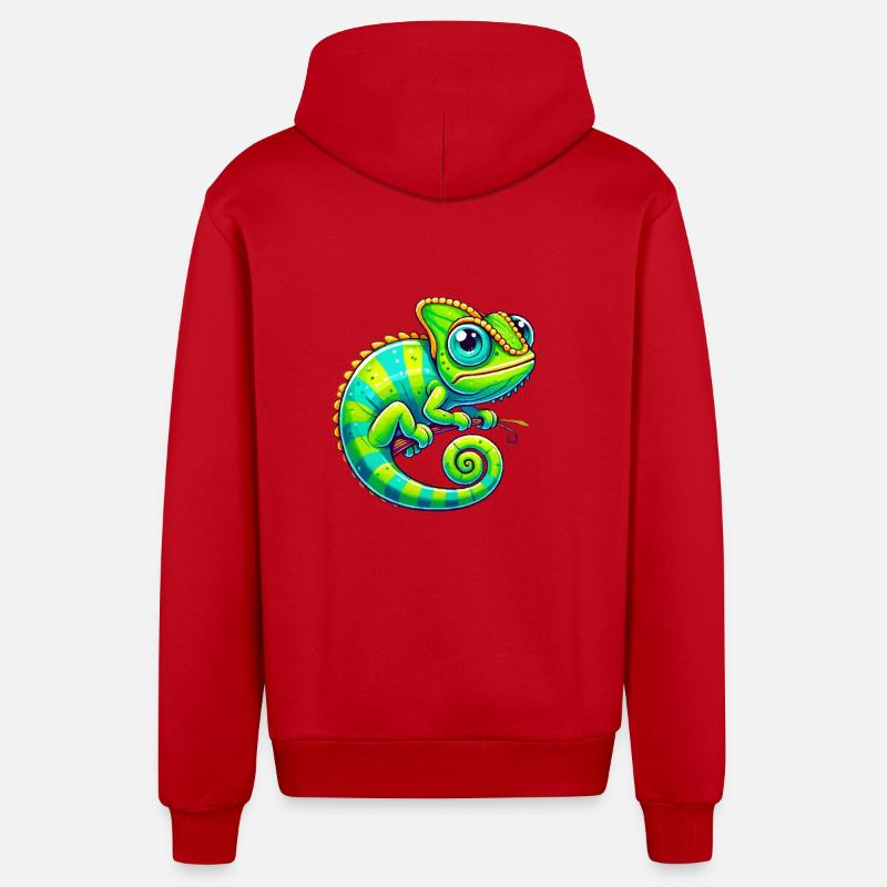 Caméléon dessin animé Animal - Veste à capuche bio décontractée fabriquée en UE - rouge