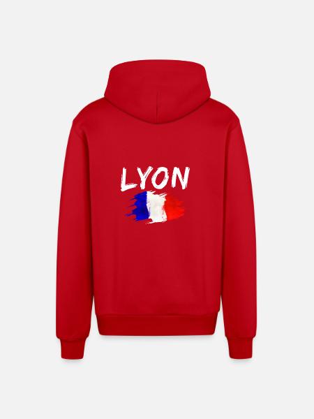 Lyon France Ville Drapeau Lyon - Veste à capuche bio décontractée fabriquée en UE - rouge