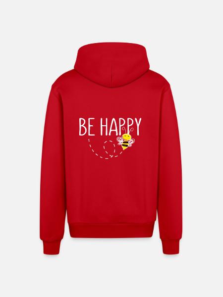 Be Happy Bee Statement Happy - Organic Relaxed Hooded Jacket Made in EU - red