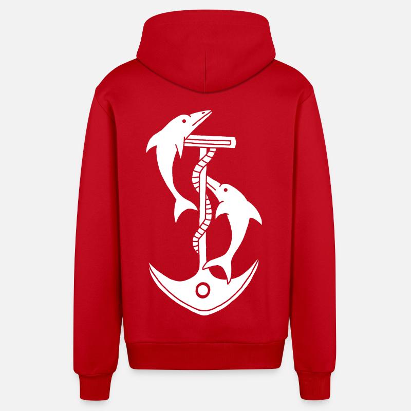 Ancre et dauphins (blanc) - Veste à capuche bio décontractée fabriquée en UE - rouge