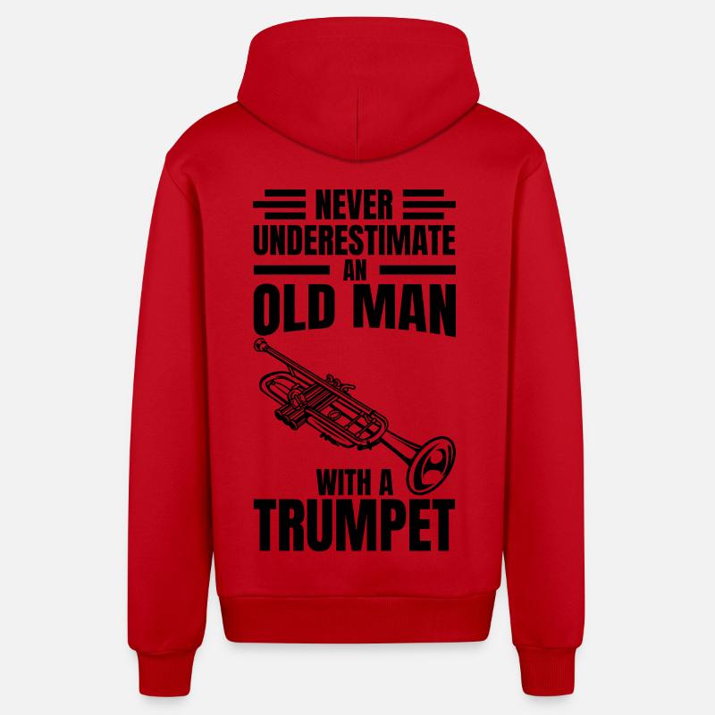 Never underestimate an old trumpeter - Organic Relaxed Hooded Jacket Made in EU - red