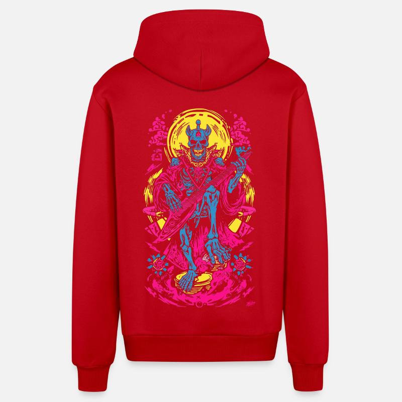 Neon Skeleton Guitariste - Veste à capuche bio décontractée fabriquée en UE - rouge
