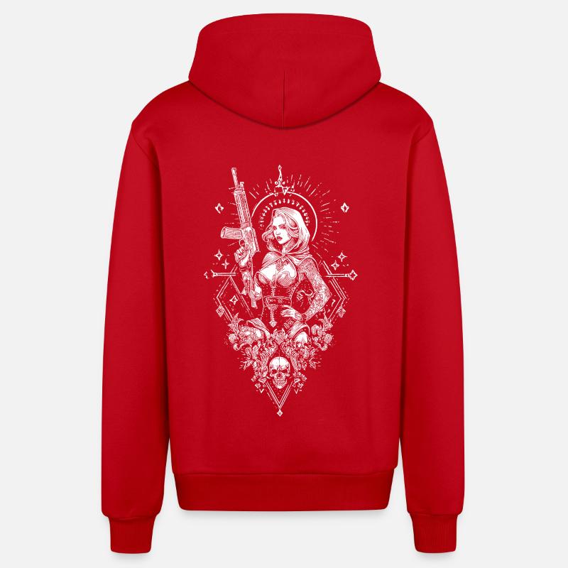 Héros guerrier féminin - Veste à capuche bio décontractée fabriquée en UE - rouge