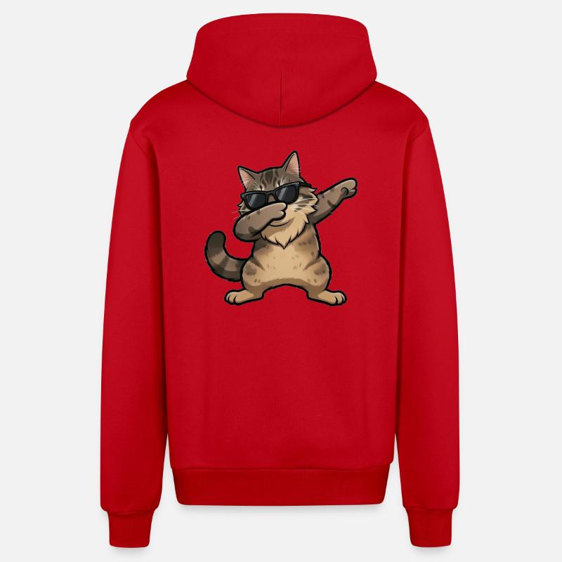 Dabbing Norwegian Forest Cat - Organic Relaxed Hooded Jacket Made in EU - red