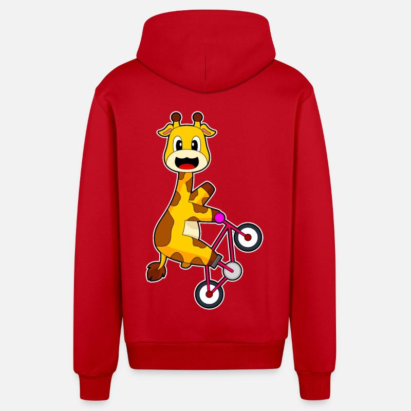 Giraffe Bicycle - Organic Relaxed Hooded Jacket Made in EU - red