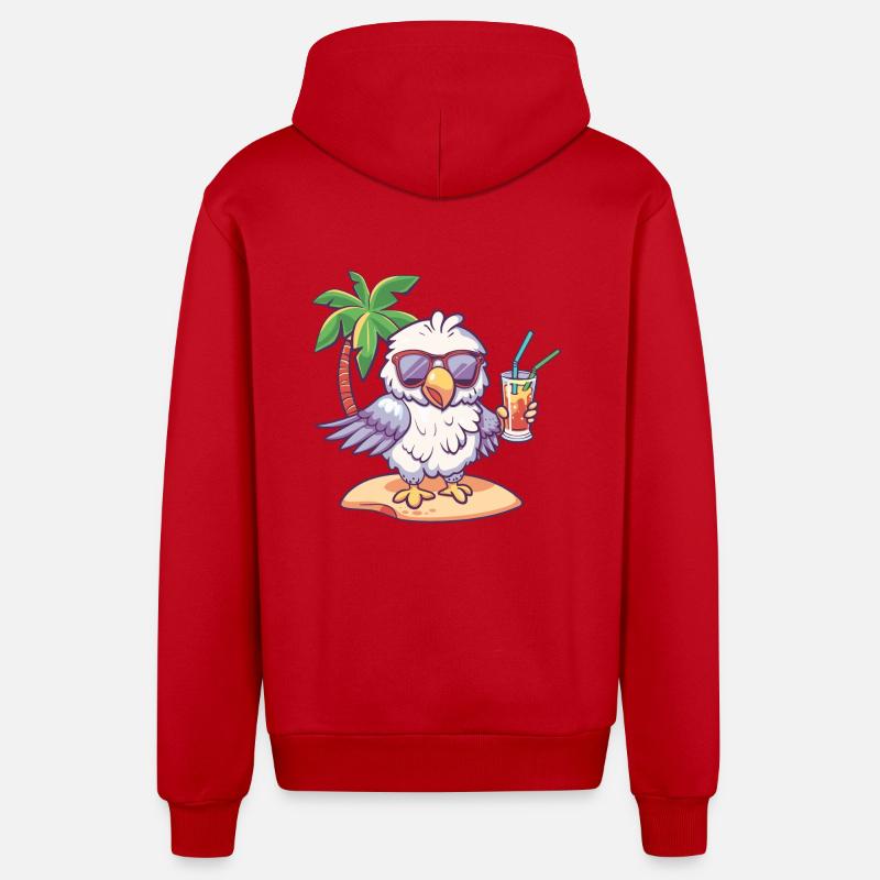 Eagle Summer Beach Comic - Organic Relaxed Hooded Jacket Made in EU - red