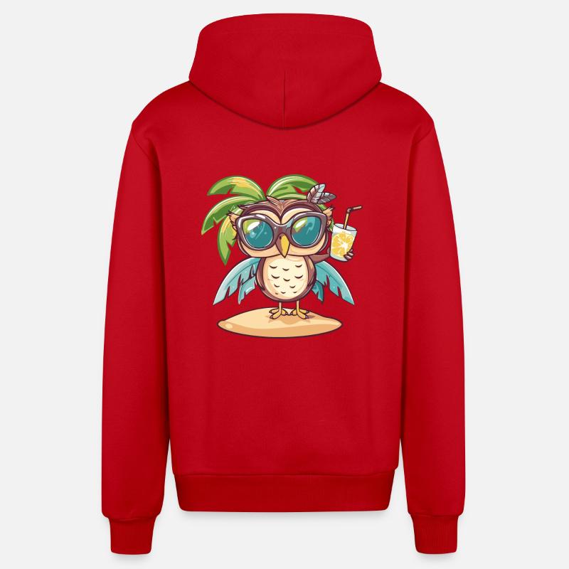 Eule Sommer Strand Comic - Organic Relaxed Kapuzenjacke Made in EU - Rot