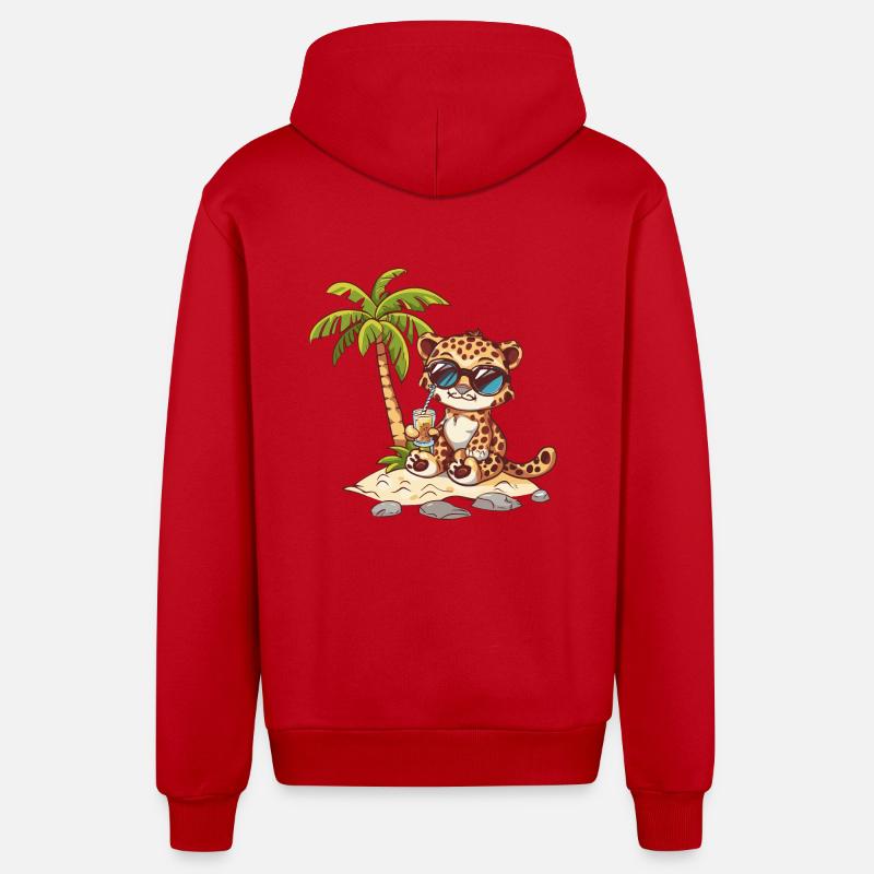 Leopard Sommer Strand Comic - Organic Relaxed Kapuzenjacke Made in EU - Rot