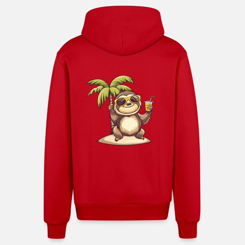 Faultier Sommer Strand Comic - Organic Relaxed Kapuzenjacke Made in EU - Rot