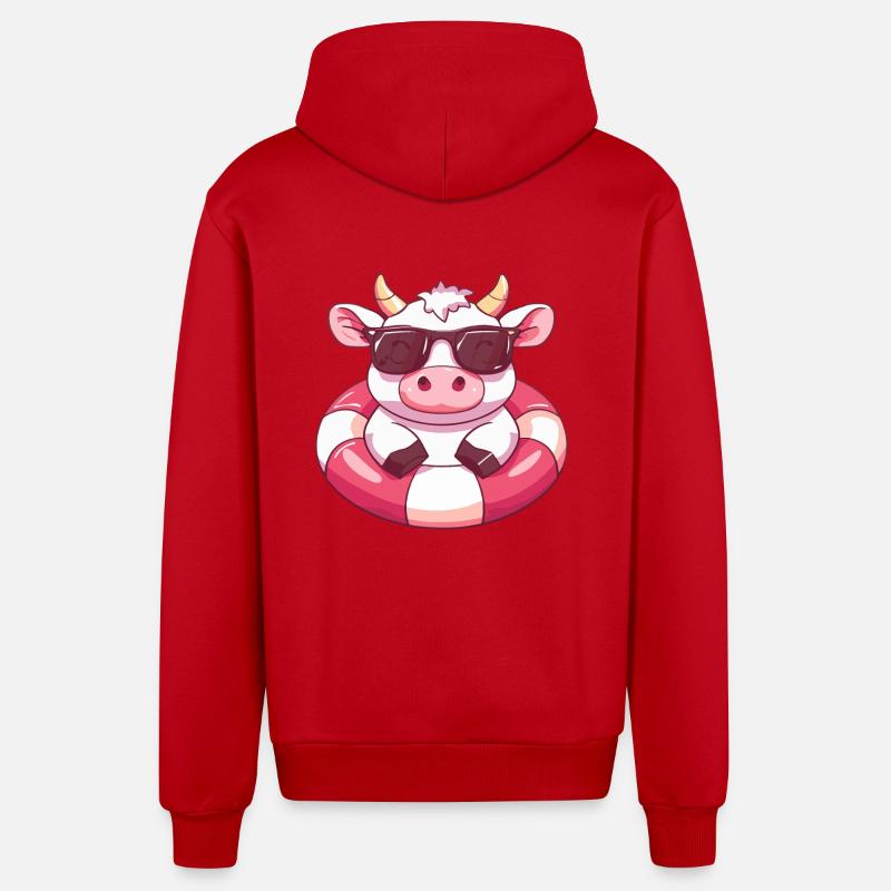 Vache Été Bande Dessinée - Veste à capuche bio décontractée fabriquée en UE - rouge