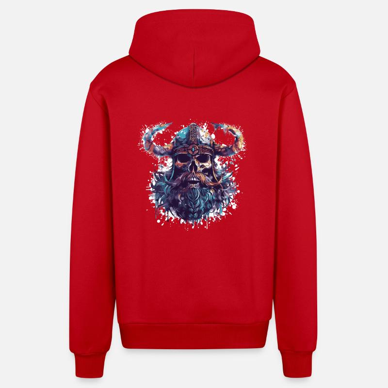 Crâne Viking - Veste à capuche bio décontractée fabriquée en UE - rouge
