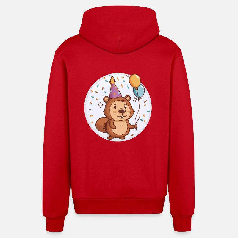 Bébé d’anniversaire de castor - Veste à capuche bio décontractée fabriquée en UE - rouge