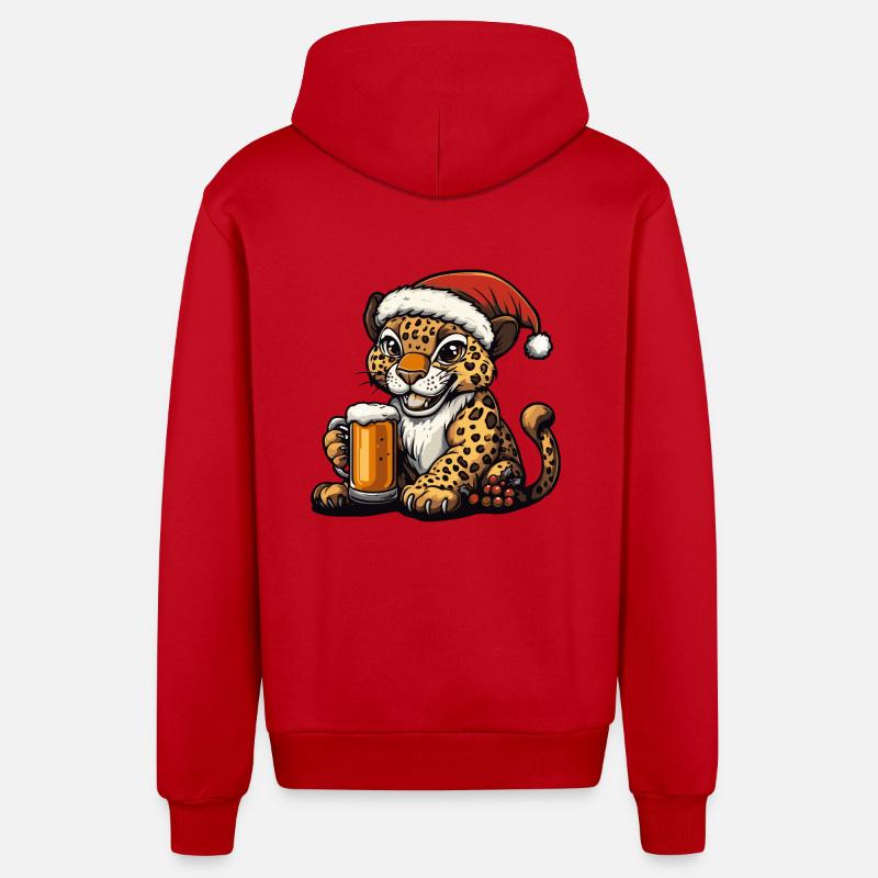 Bière Leopard Noël Noël - Veste à capuche bio décontractée fabriquée en UE - rouge