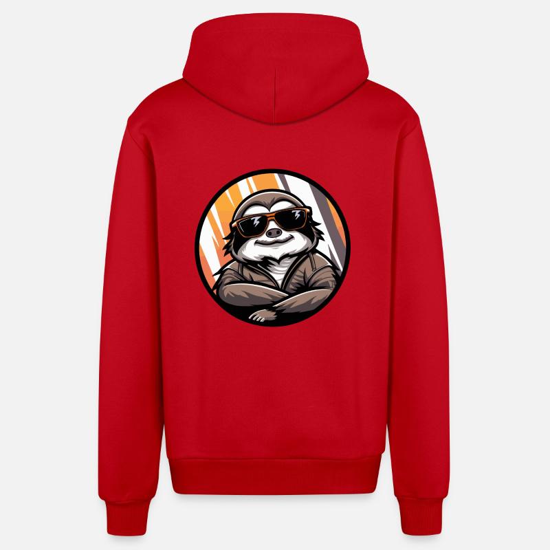 Sloth Cool Comic - Organic Relaxed Hooded Jacket Made in EU - red
