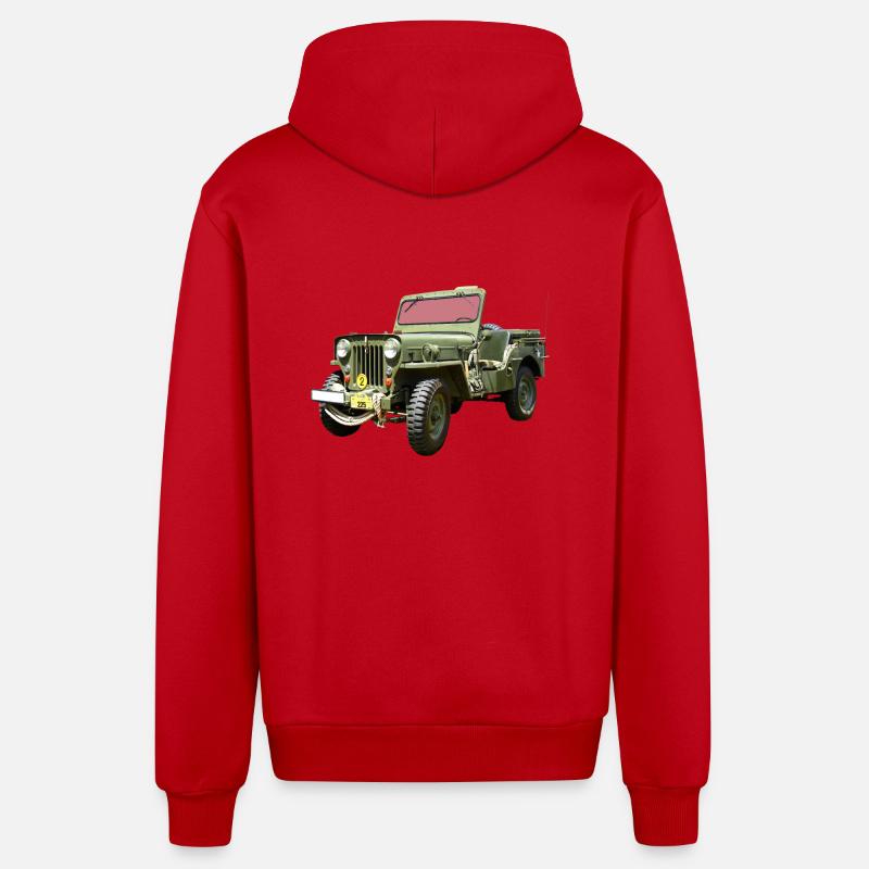 Jeep Willys Odtimer - Veste à capuche bio décontractée fabriquée en UE - rouge