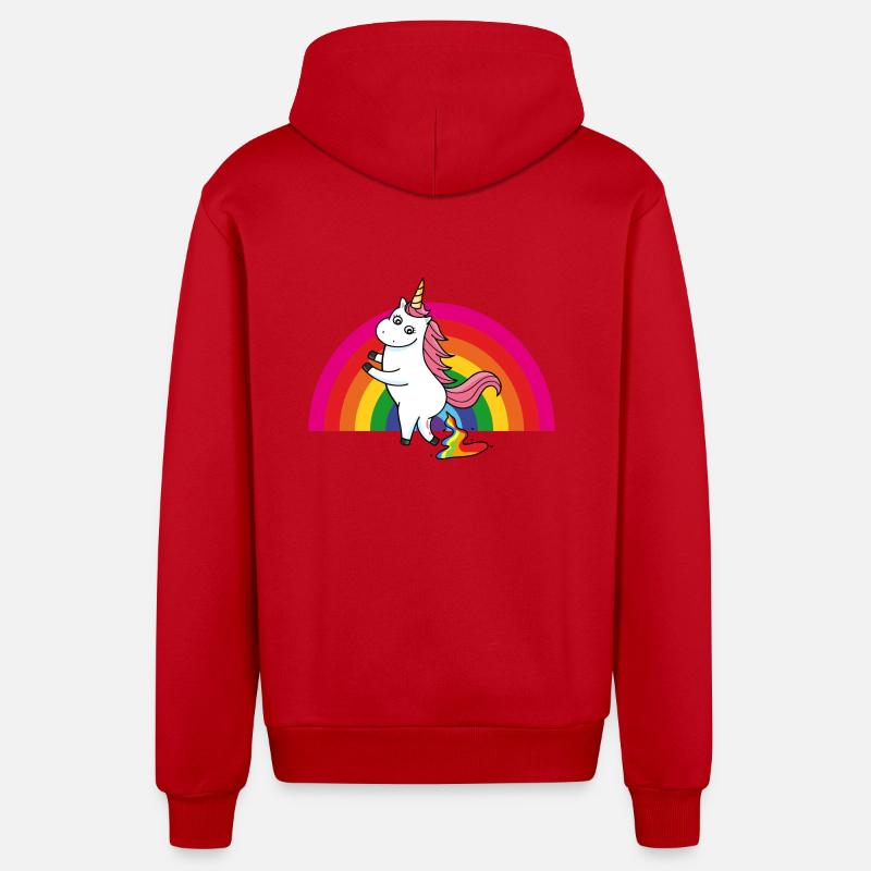 Kackendes Einhorn Regenbogen - Organic Relaxed Kapuzenjacke Made in EU - Rot
