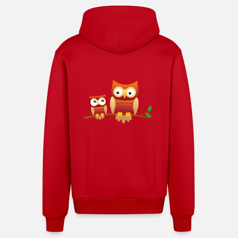 Eule mit kleiner Eule - Organic Relaxed Kapuzenjacke Made in EU - Rot