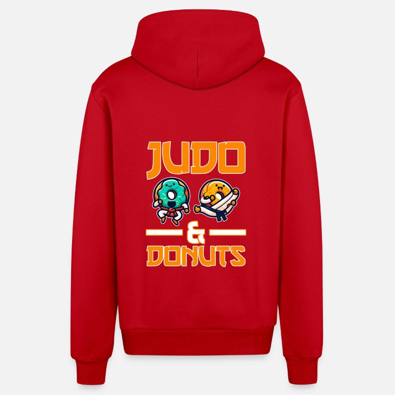 Judo et beignets - Veste à capuche bio décontractée fabriquée en UE - rouge