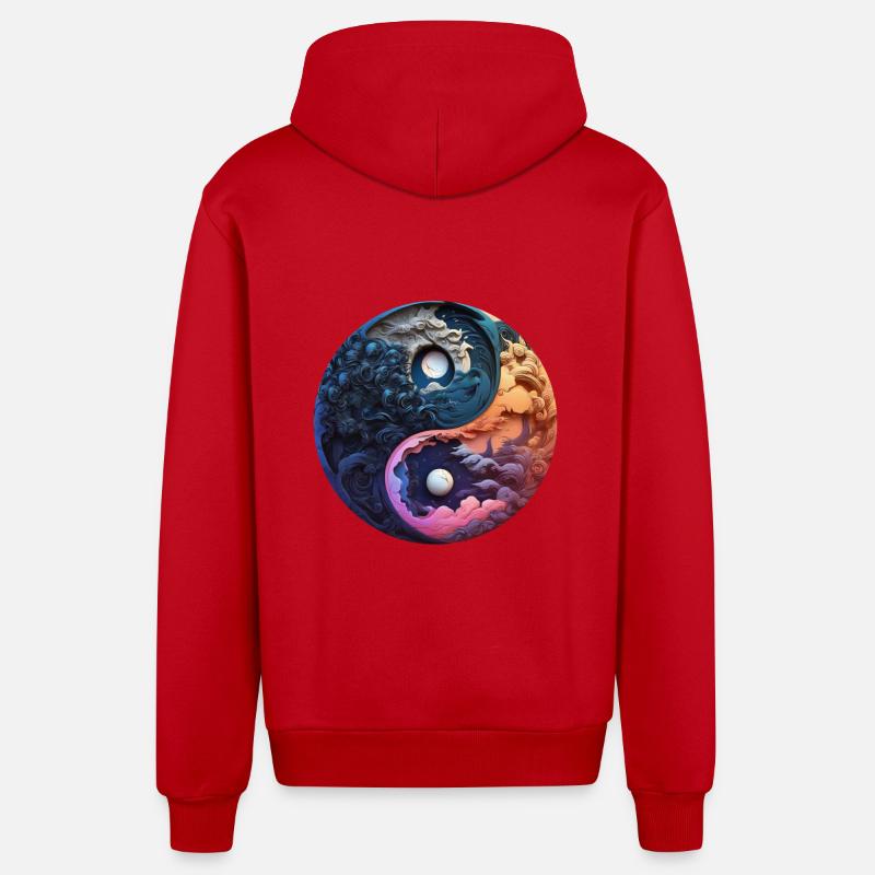 Yin Yang - Veste à capuche bio décontractée fabriquée en UE - rouge