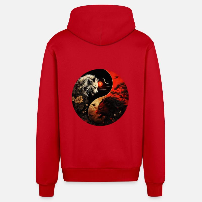 Yin Yang - Veste à capuche bio décontractée fabriquée en UE - rouge