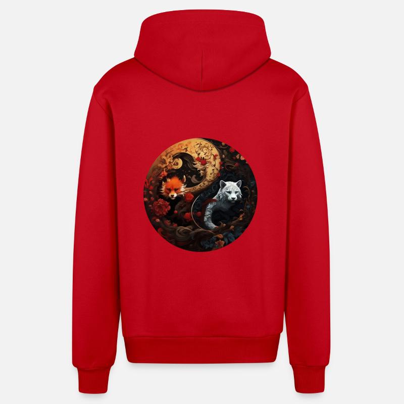 Yin Yang - Veste à capuche bio décontractée fabriquée en UE - rouge