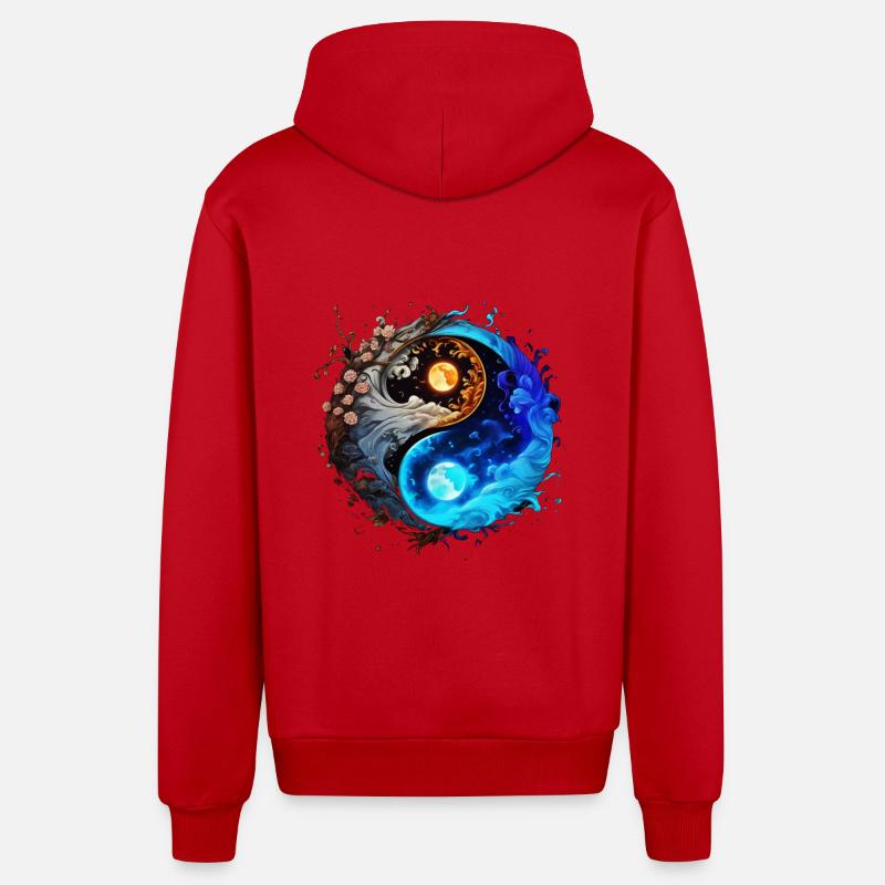 Yin Yang - Veste à capuche bio décontractée fabriquée en UE - rouge