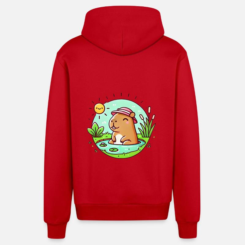 Chill Capybara au soleil Illustration - Veste à capuche bio décontractée fabriquée en UE - rouge