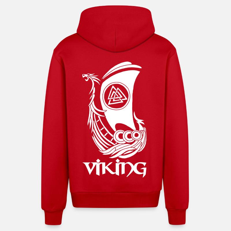 Symbole viking d'un drakkar blanc - Veste à capuche bio décontractée fabriquée en UE - rouge