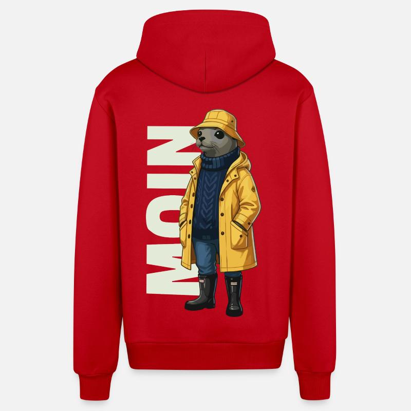 Seal Moin – Conception d’imperméable - Veste à capuche bio décontractée fabriquée en UE - rouge