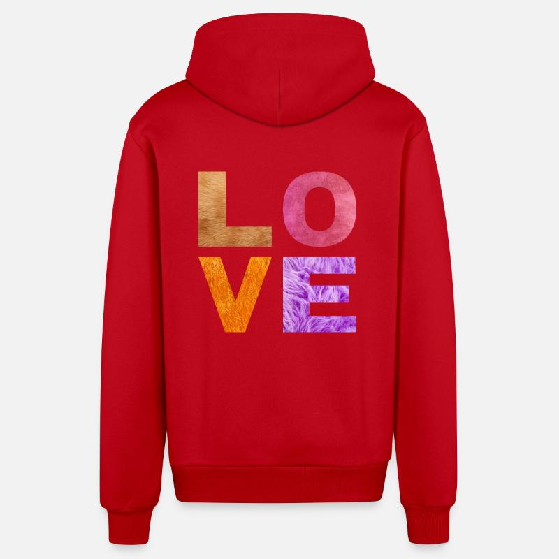 L O V E - Veste à capuche bio décontractée fabriquée en UE - rouge