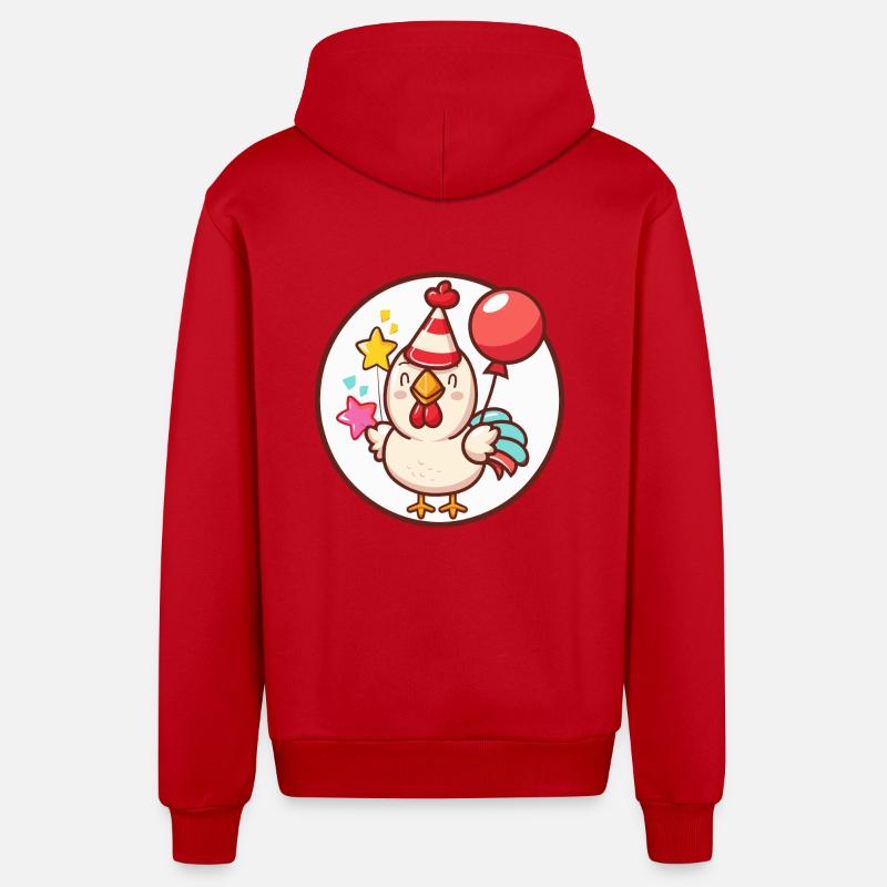 Bande dessinée d’anniversaire de coq - Veste à capuche bio décontractée fabriquée en UE - rouge