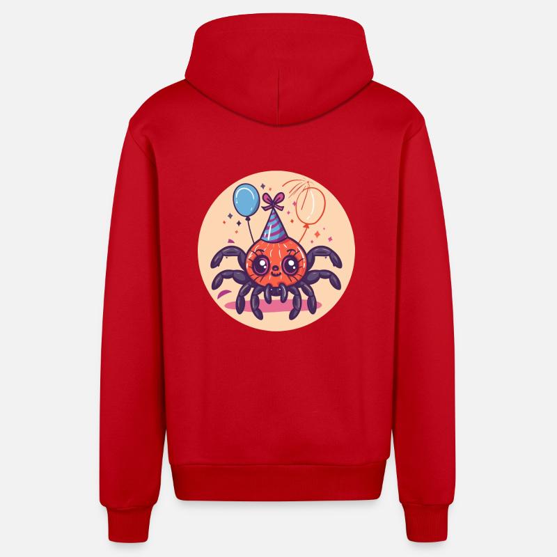 Spider Tarantula Birthday Comic - Organic Relaxed Hooded Jacket Made in EU - red