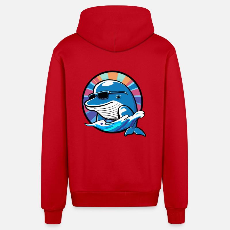 Whale Cool Comic - Organic Relaxed Hooded Jacket Made in EU - red