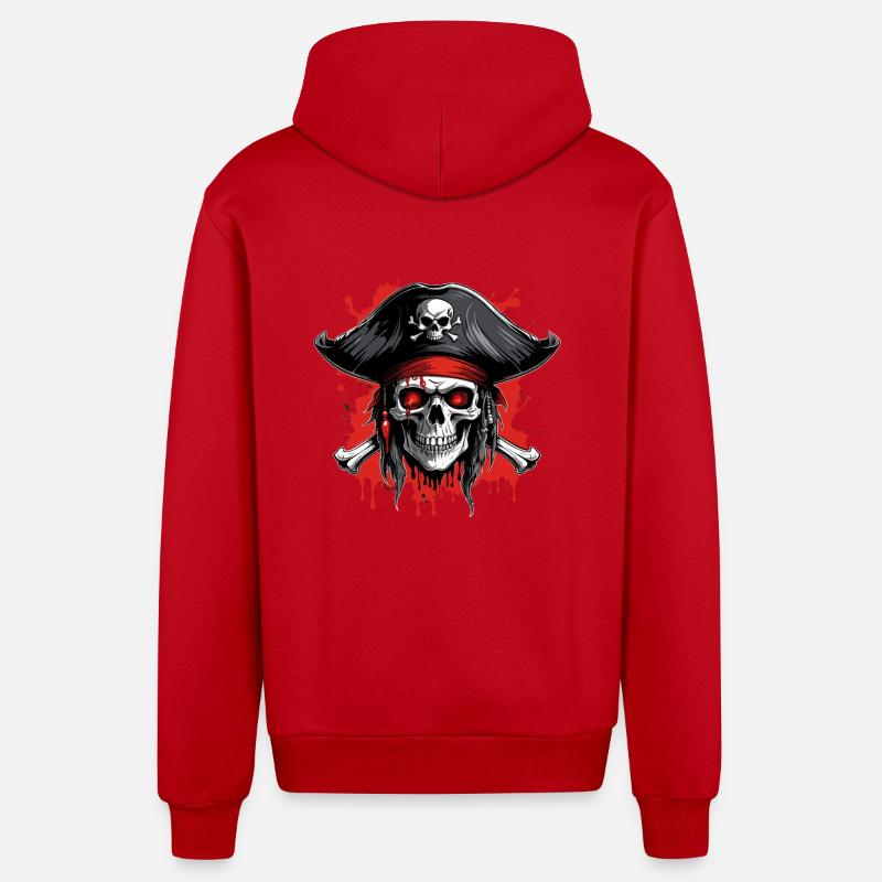 Piratenschädel mit Dreispitz und Blutspritzern - Organic Relaxed Kapuzenjacke Made in EU - Rot
